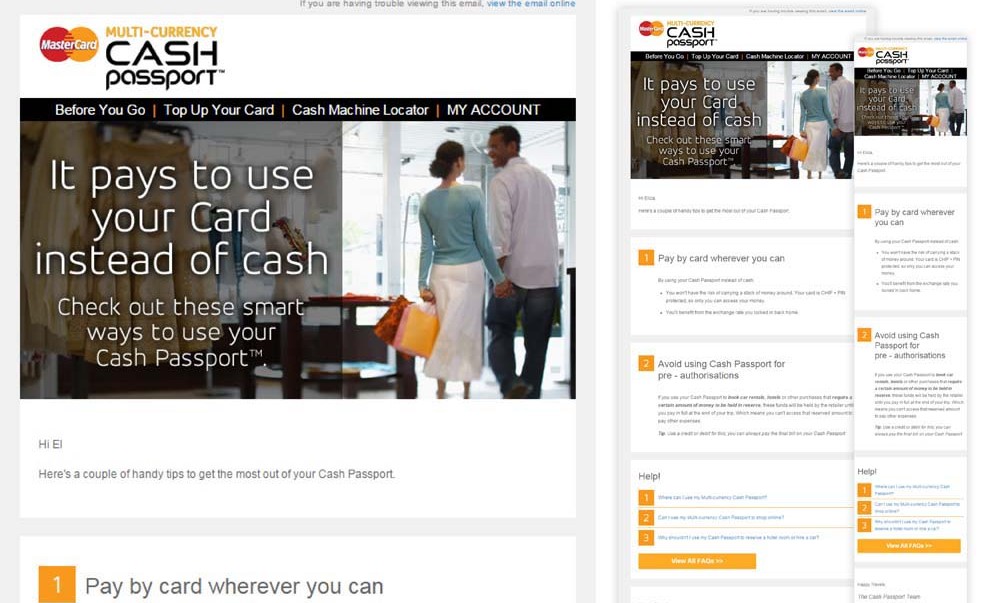 MasterCard Cash Passport LifeCycle Marketing Emails