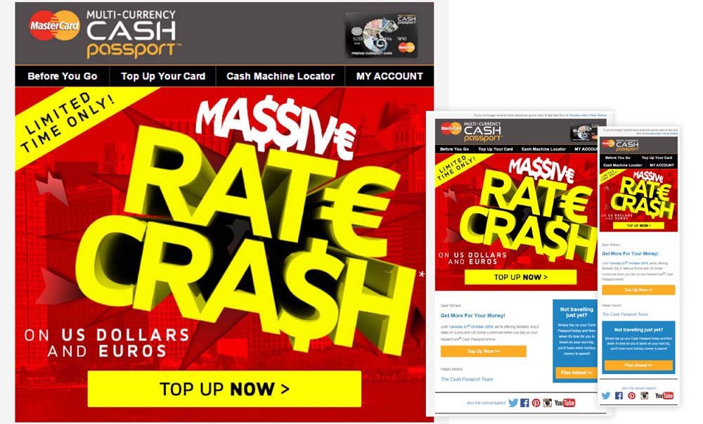 MasterCard Cash Passport Rate Sale Marketing Emails
